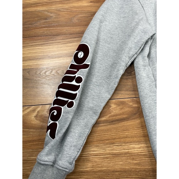 Philadelphia Phillies MLB Hoodie Sweatshirt Gray Pullover Baseball Patch - Picture 2 of 15